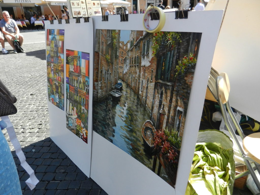 Art in Piazza Navona, Rome. The painting of Venice went home with my travel companion.
