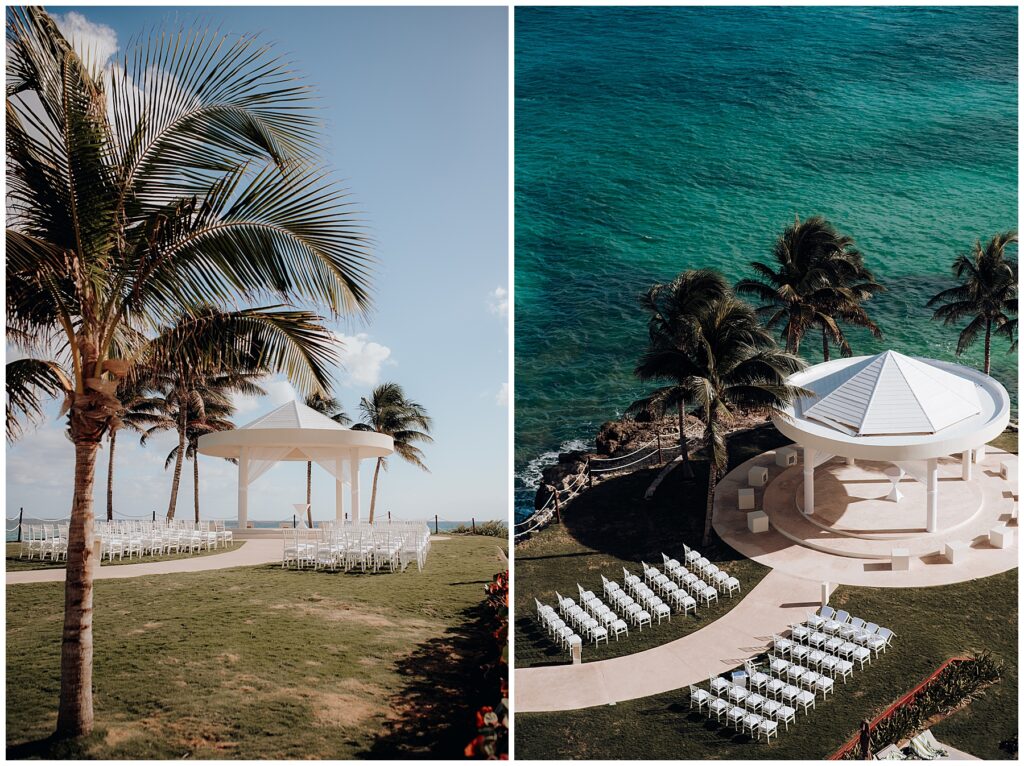 wedding ceremony gazebo at hyatt ziva cancun with ocean view and palm trees