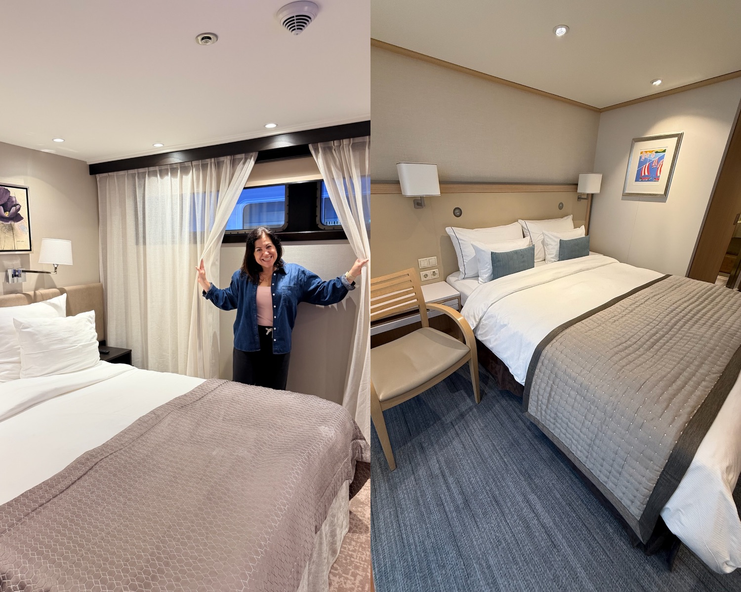 Comparison of Avalon Envision and Viking river cruise ship rooms, highlighting differences between top river cruise companies and onboard styles.